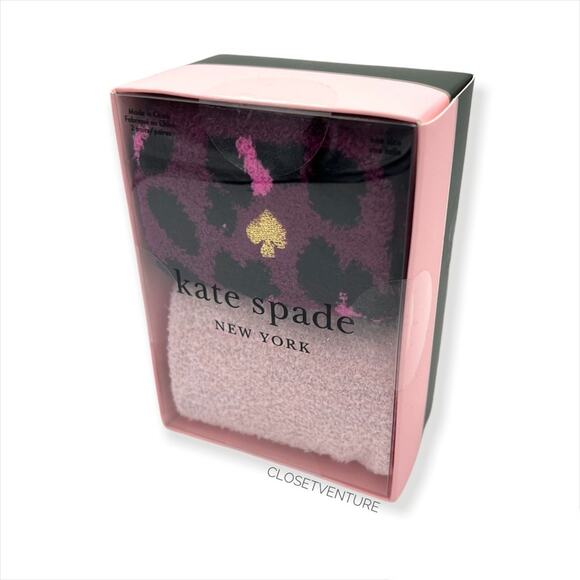 kate spade Accessories - Kate Spade Pink Purple Animal Print Crew Cozy Socks Gift Box Women’s One Size